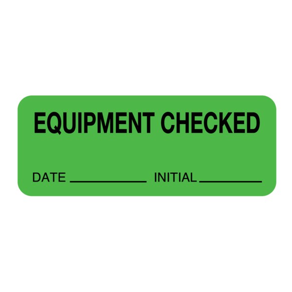 Label, "Equipment Checked" 7/8" x 2-1/4" Flr Green w/Black